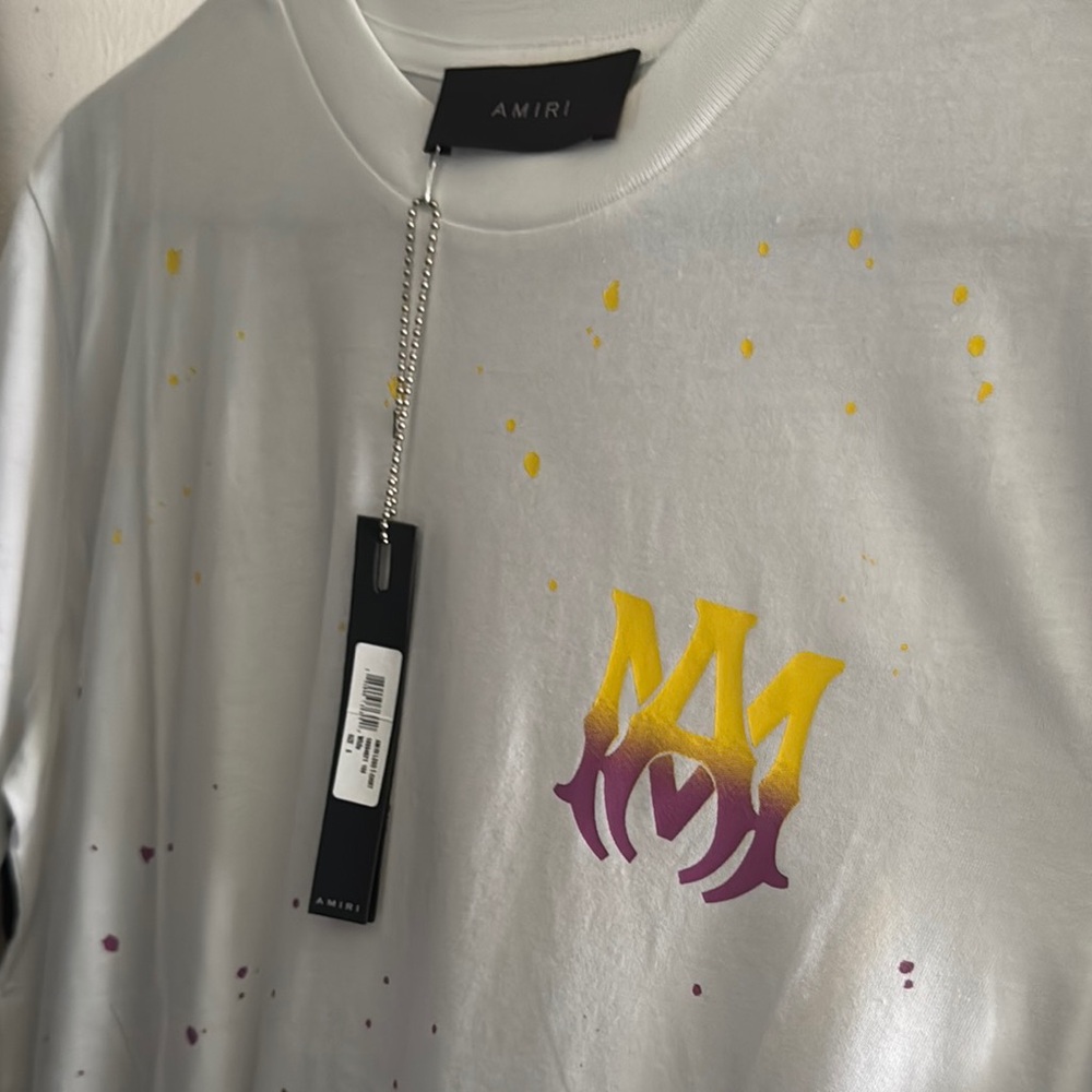 AMIRI White Tee with Yellow and Purple Logo Bundle black and yellow and purple
